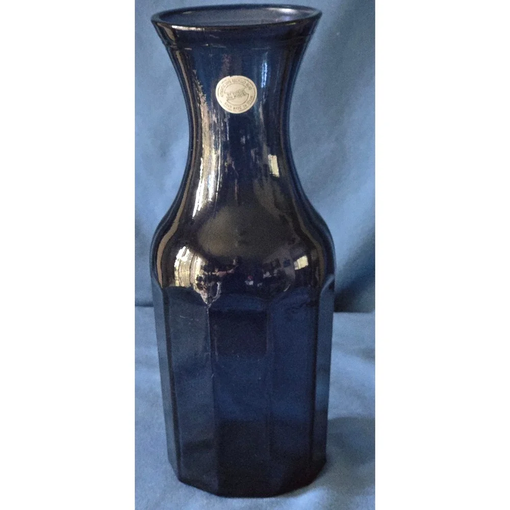 Vidrios San Miguel Cobalt Blue Recycled Glass Vase Hand Made Spain Octagon 10in